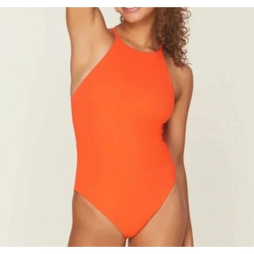 Andie Ribbed One-Piece Swimsuit in Bright Orange